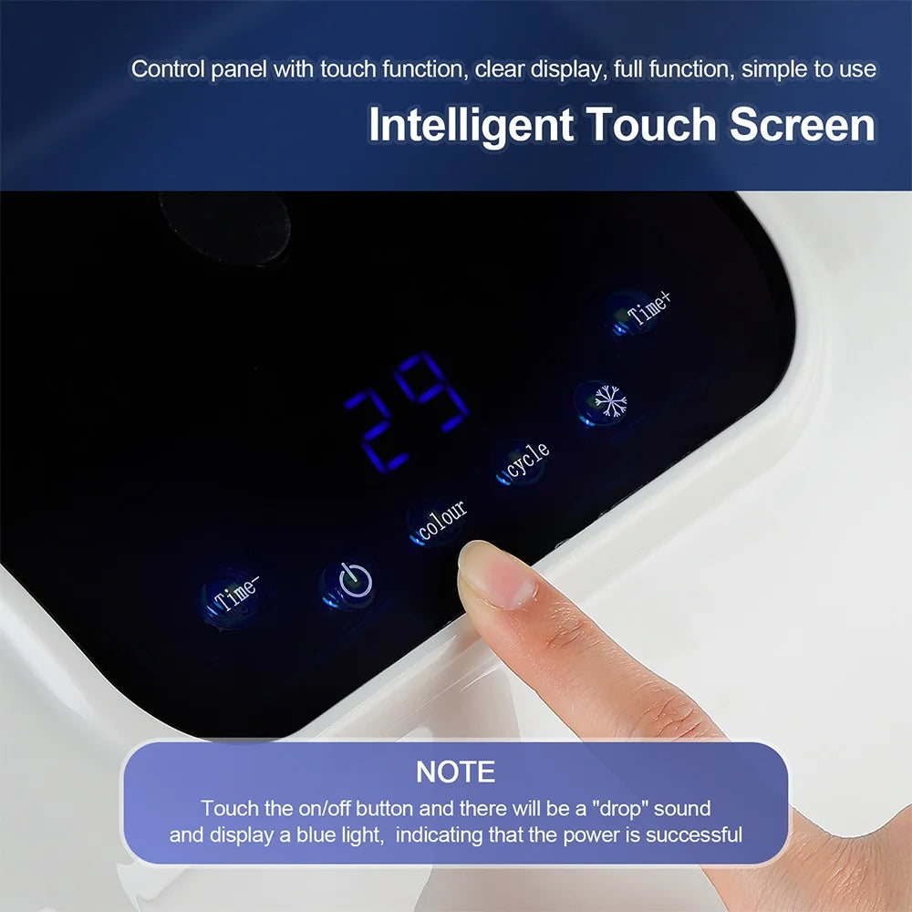 Intelligent touch screen control panel with blue LED display for red light therapy device