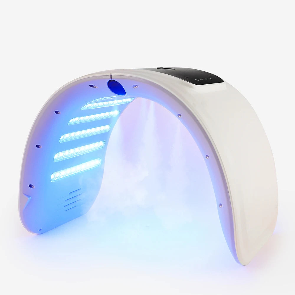 White LED facial mask with blue light therapy for skin restoration and rejuvenation